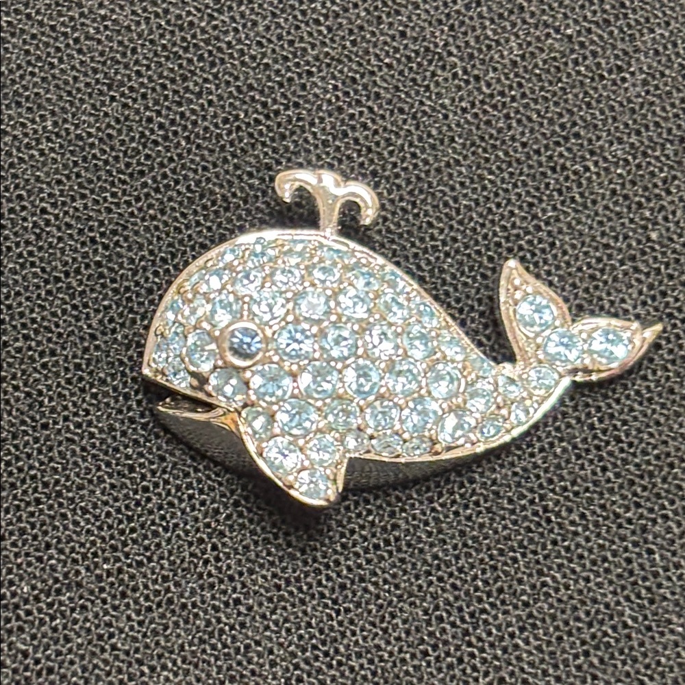 Swarovski Jewelled Whale Tie Tack / Lapel Pin Signed